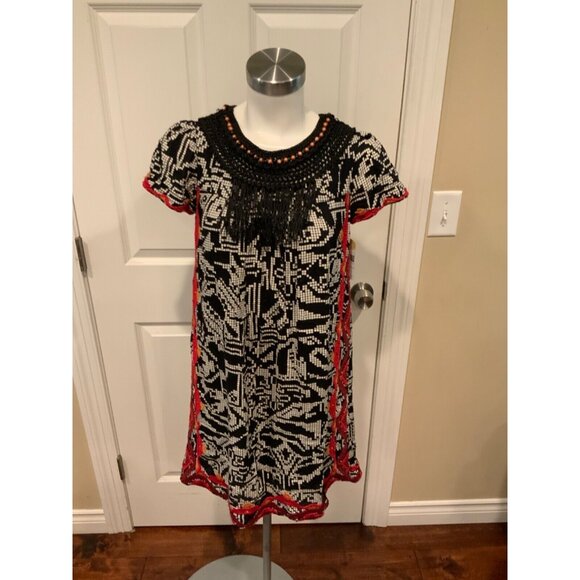 Floreat Anthropologie Black & White Geometric Embroidered Mini Dress, Size XS - Picture 1 of 6